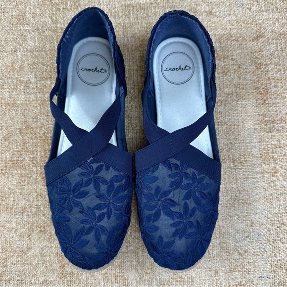 Crochet Lace Espadrille Slip-On Flats Blue Women’s Size 9 - Picture 11 of 14